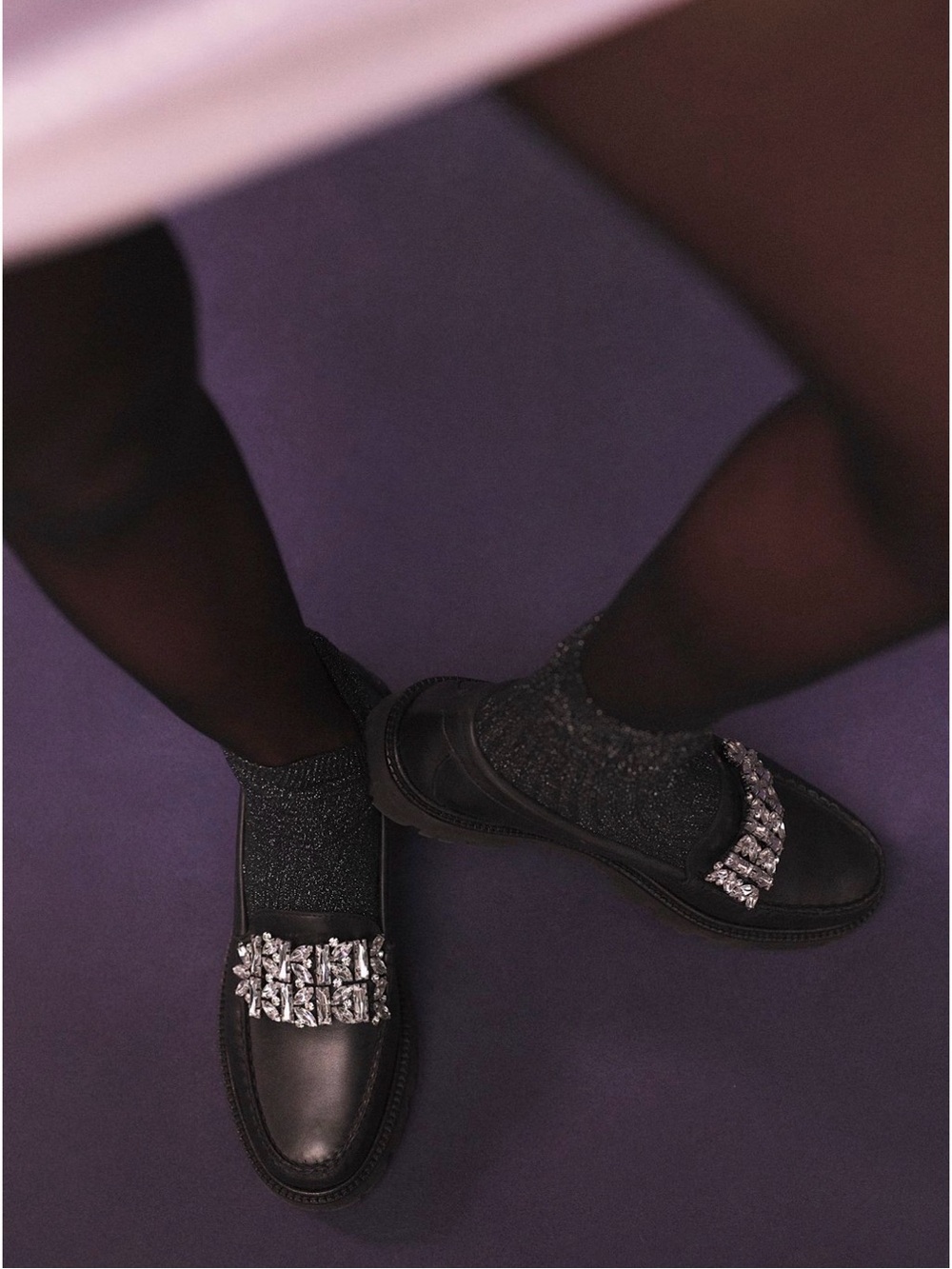 Anthropologie G.H. Bass & Co. Black Leather Crystal-Embellished Loafers